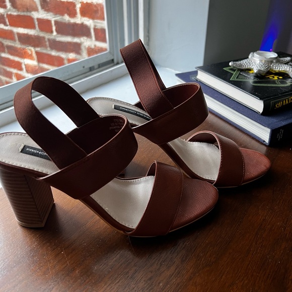 French Connection block heel & cognac leather women’s shoe, size 7 - Picture 4 of 4